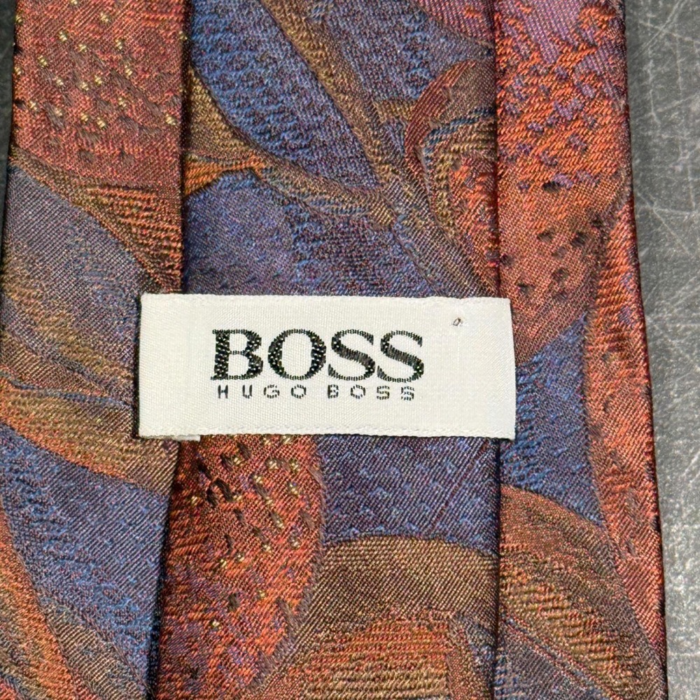 Mens Tie | Hugo Boss | Abstract Jacquard Silk Made in Italy Copper Blue Gold